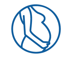 Blue line drawing of a pregnant woman in profile, holding her belly, enclosed within a circular border on a light background—perfect for promoting charities for children and supporting kids charity initiatives.